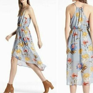 LUCKY BRAND Blue Floral Print Hi-Low Faux Wrap Dress Size XS